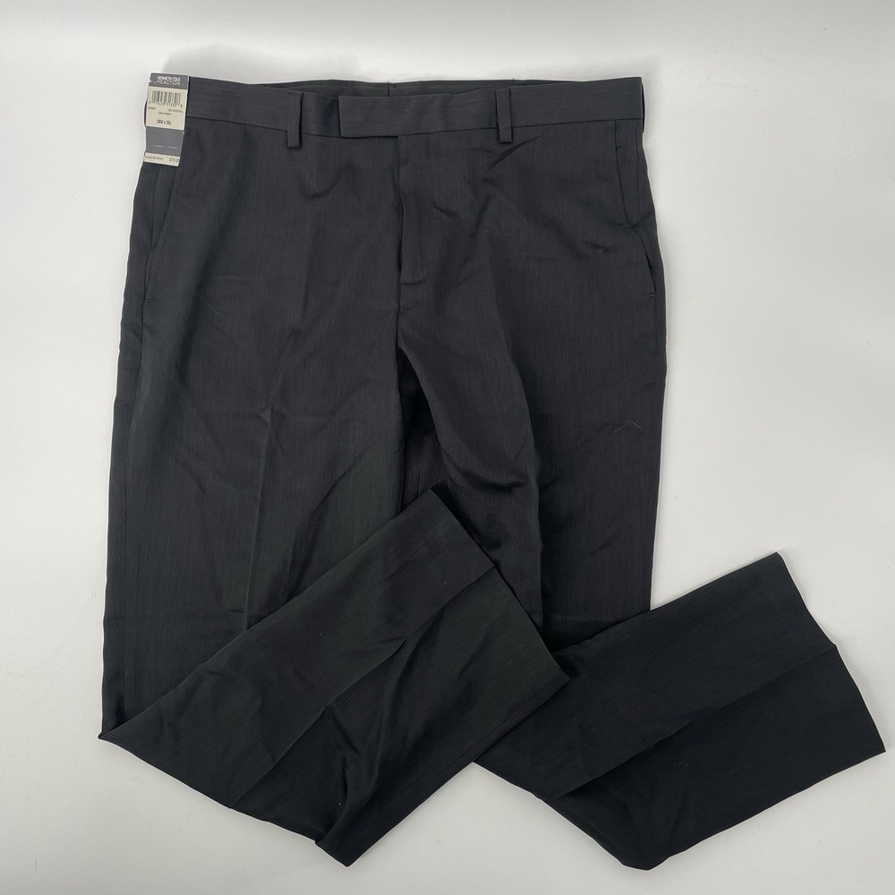 NWT Kenneth Cole Men's 38x30 Dress Pants Slim‎ Fit Charcoal Gray Flat Front